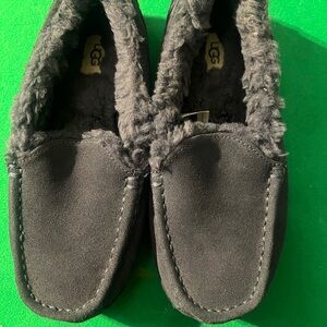 UGG Black Suede Shearling Moccasin Slippers